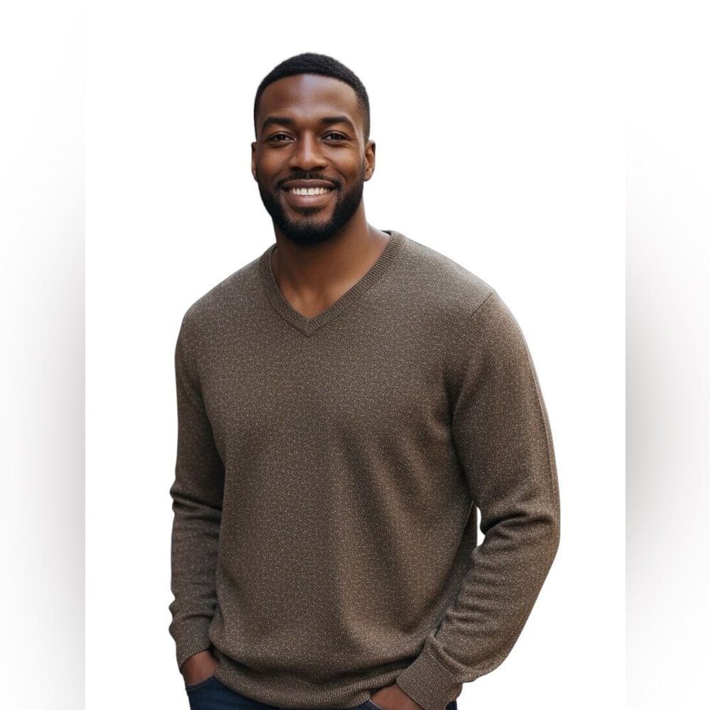 JOSEPH ABBOUD Mens Wool Silk Blend Sweater Top Pullover V-Neck Cozy Brown XL